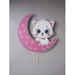 Ay Üstünde Kedi Pembe Led Aydınlatma