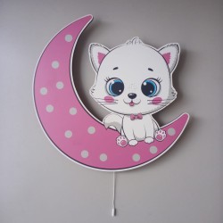 Ay Üstünde Kedi Pembe Led Aydınlatma