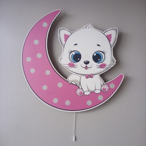 Ay Üstünde Kedi Pembe Led Aydınlatma