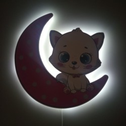 Ay Üstünde Kedi Pembe Led Aydınlatma