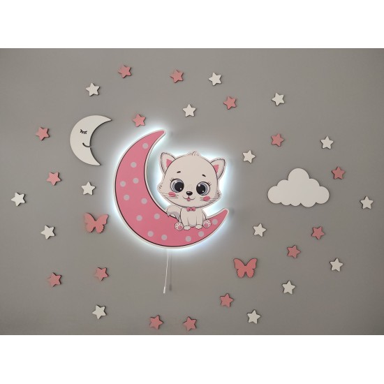 Pembe Ayda Kedi Led Aydınlatma Seti