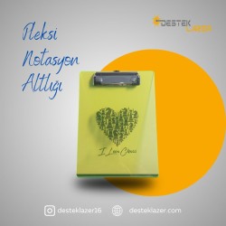 Sarı Neon Pleksi Notasyon Altlığı I Love Chess Desenli