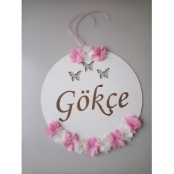 İsme Özel Pembe Kelebekler Kapı Süsü
